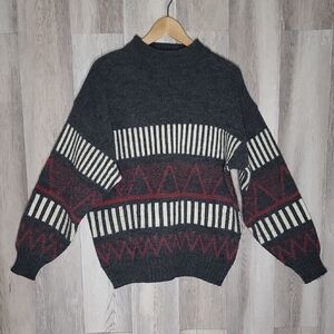 Thornhill Mens L Vintage Wool Blend Sweater Geometric Knit 80s Ski Grandpacore